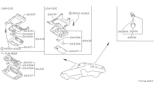 1991 Nissan Stanza Bracket-Map Lamp Diagram for 26439-65E00