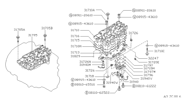 1990 Nissan Stanza Control Valve Assembly Diagram for 31705-27X73