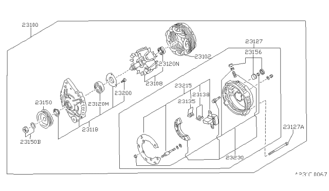 1991 Nissan Stanza Alternator Assembly Diagram for 23100-65E10