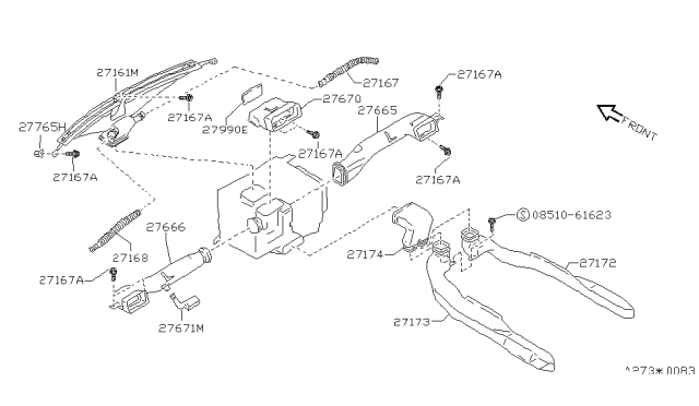 1991 Nissan Stanza Duct-Heater Floor,Rear LH Diagram for 27833-51E00