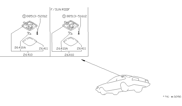 1990 Nissan Stanza Lamp Assembly-Room Diagram for 26410-51E12