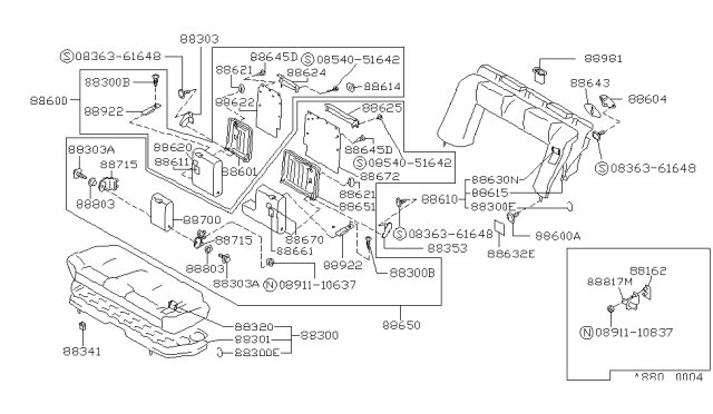 1991 Nissan Stanza Trim Assy-Rear Seat Back,Side Diagram for 88630-65E02