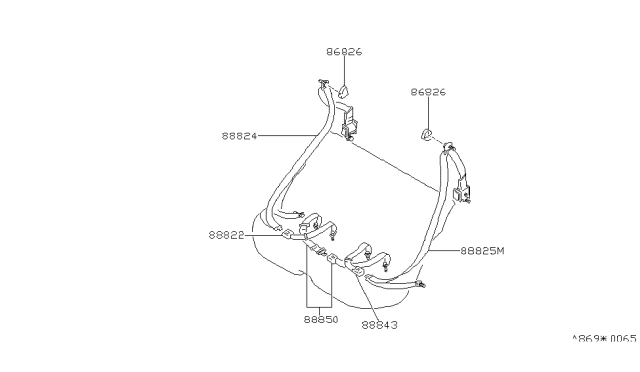 1991 Nissan Stanza Rear Seat Buckle Belt Assembly Diagram for 88842-65E03