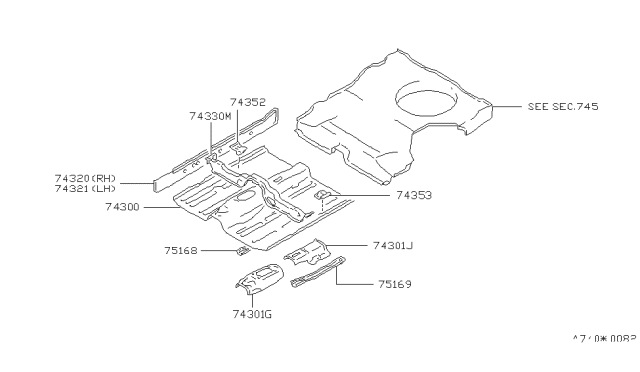 1992 Nissan Stanza Floor Front Diagram for 74312-65E35