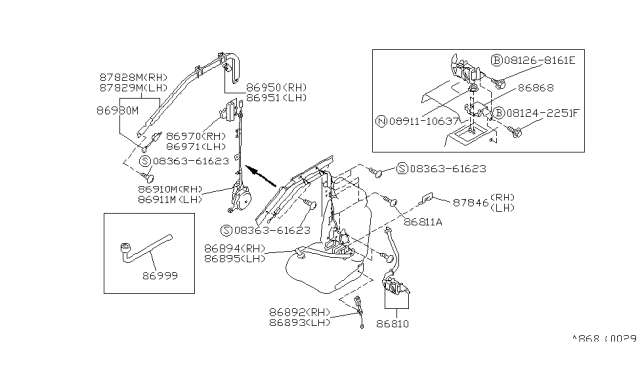 1992 Nissan Stanza Shoulder Belt, Front Diagram for 86862-65E00