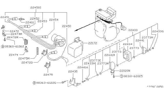 1990 Nissan Stanza Terminal Ignition Coil Diagram for 22471-56E11
