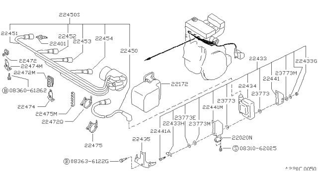 1990 Nissan Stanza Protector-Distributor Diagram for 22172-30R00