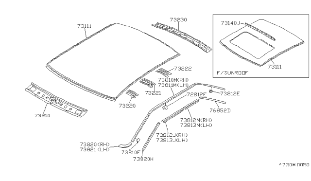 1990 Nissan Stanza Roof Panel & Fitting Diagram