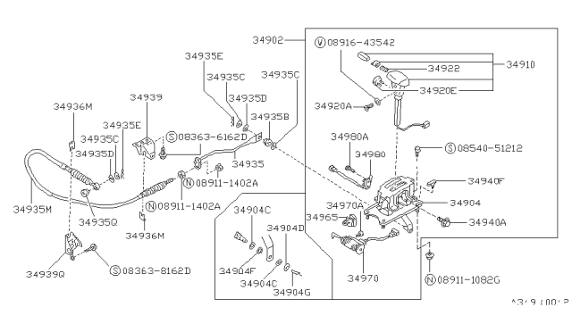 1992 Nissan Stanza Knob Assy-Control Lever,Auto Diagram for 34910-69E00