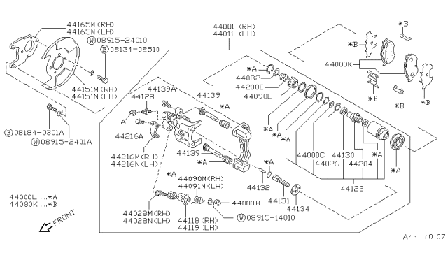 1992 Nissan Stanza Disc Brake Pad Kit Diagram for 44060-65E90