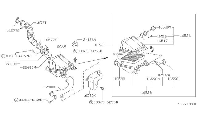 1991 Nissan Stanza Body Assembly-Air Cleaner Diagram for 16528-65E00