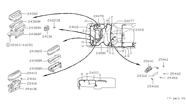 1990 Nissan Stanza Harness Assy-Engine Room Sub Diagram for 24077-65E05