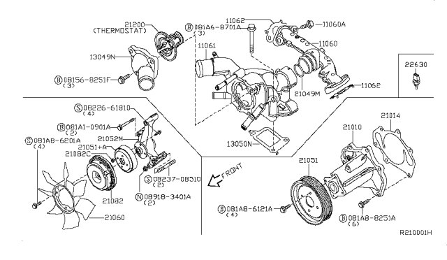 2009 Nissan Pathfinder Outlet-Water Diagram for 11060-7S000