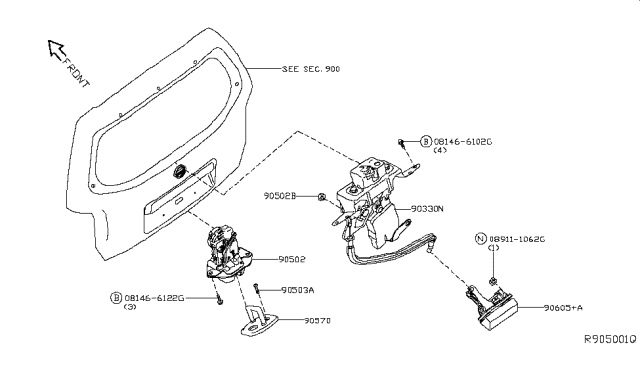 2012 Nissan Pathfinder Back Door Lock & Handle Diagram