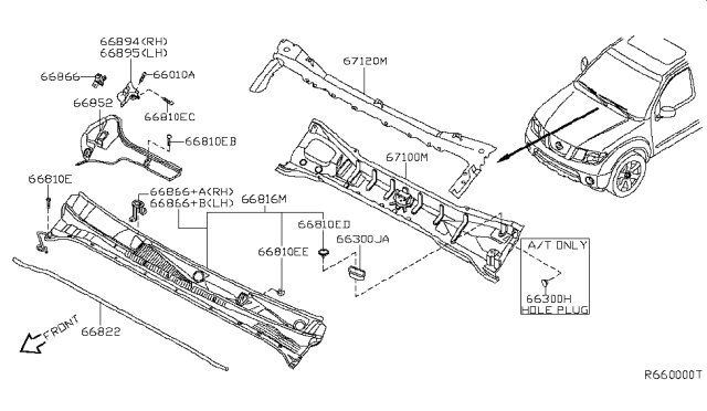 2007 Nissan Pathfinder Cover-COWL Top,Upper Diagram for 66862-EA500