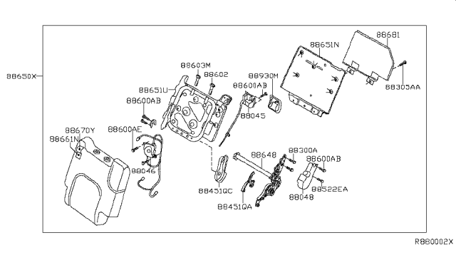 2006 Nissan Pathfinder Back Assy-2ND Seat,LH Diagram for 88650-EA002