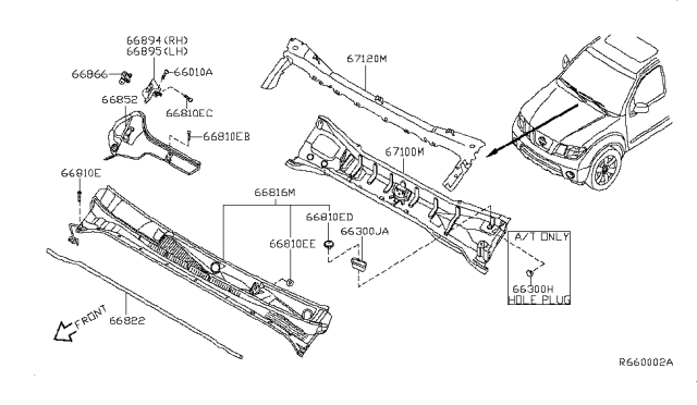 2008 Nissan Pathfinder Cowl Top & Fitting Diagram 1