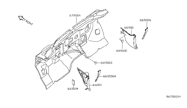 2007 Nissan Pathfinder Finisher-Dash Side,LH Diagram for 66901-ZS30A