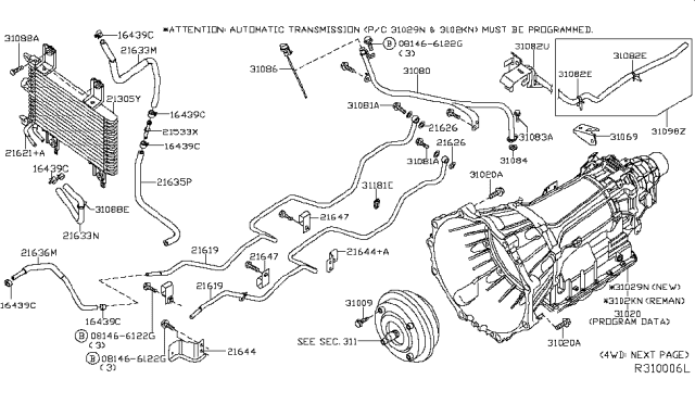 2011 Nissan Pathfinder Automatic Transmission Assembly Diagram for 31020-9BA3B