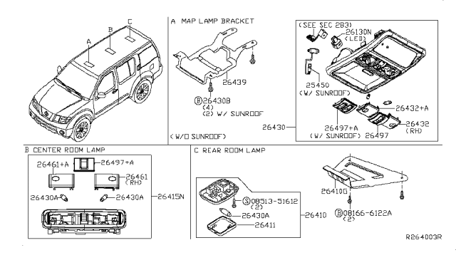 2012 Nissan Pathfinder Lamp Assembly Map Diagram for 26430-9CE0C