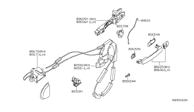 2009 Nissan Pathfinder Front Door Lock & Handle Diagram 2