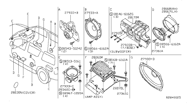 2008 Nissan Pathfinder Rear Door Speaker Diagram for 28156-EA00A