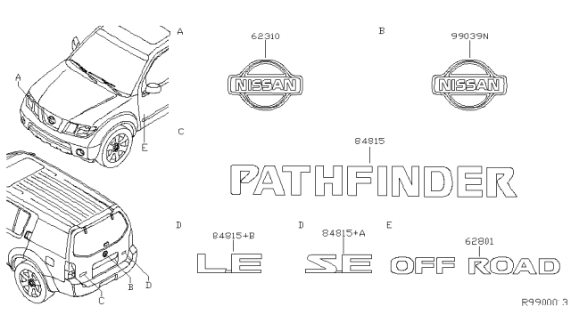 2008 Nissan Pathfinder Emblem & Name Label Diagram 3