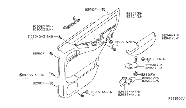2012 Nissan Pathfinder Rear Door Armrest, Right Diagram for 82940-ZS30A