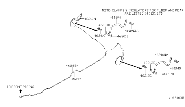 2005 Nissan Pathfinder Brake Piping & Control Diagram 1