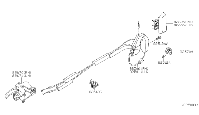 2009 Nissan Pathfinder Rear Door Outside Handle Assembly Left Diagram for 82607-ZL11C