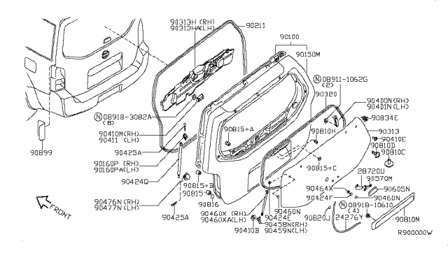 2010 Nissan Pathfinder Bracket-Back Door,LH Diagram for 90477-EA500