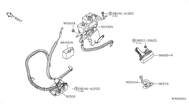 2009 Nissan Pathfinder Back Door Lock Assembly Window,Hatch Diagram for 90330-EA500