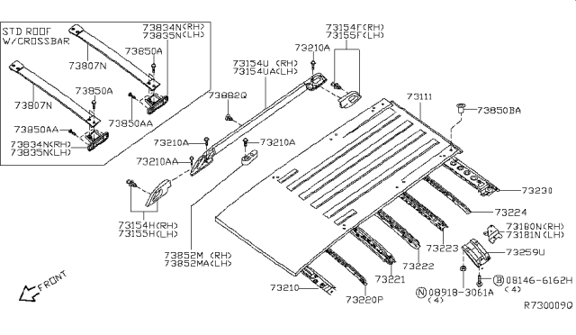 2006 Nissan Pathfinder Rail Assembly Side Diagram for 73155-ZP40B