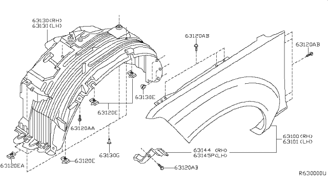 2008 Nissan Pathfinder Front Fender & Fitting Diagram 2