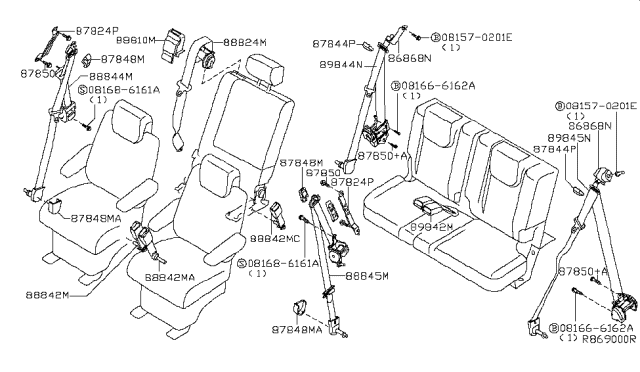 2007 Nissan Pathfinder Rear Seat Belt Diagram 2