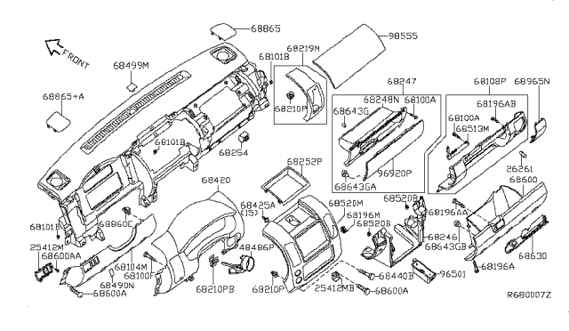 2011 Nissan Pathfinder Instrument Panel,Pad & Cluster Lid Diagram 4