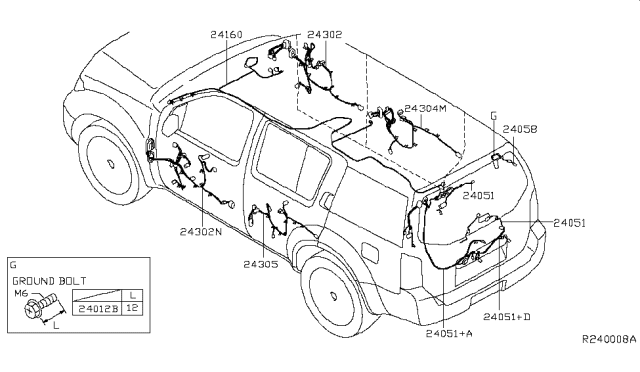 2005 Nissan Pathfinder Harness-Back Door Diagram for 24052-EA500