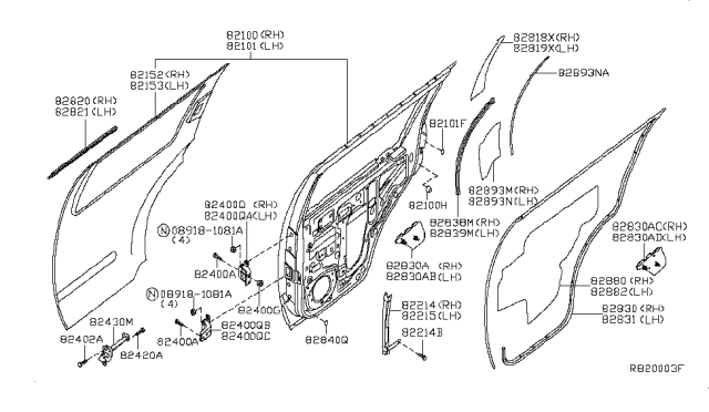 2011 Nissan Pathfinder Seal Rear Door Diagram for 82860-ZL03C