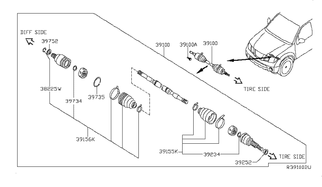 2007 Nissan Pathfinder Front Drive Shaft (FF) Diagram 2