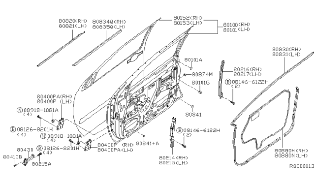 2005 Nissan Pathfinder Front Door Panel & Fitting Diagram 1