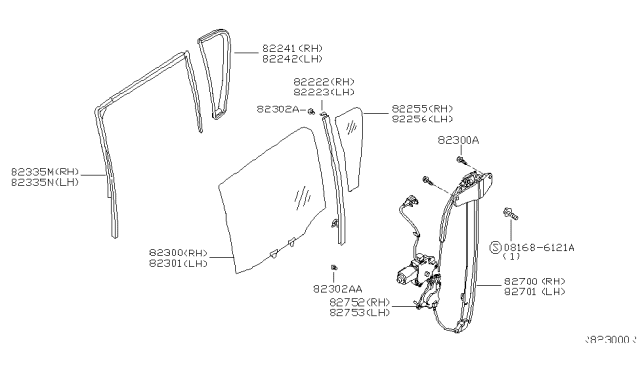 2009 Nissan Pathfinder Rear Door Window & Regulator Diagram