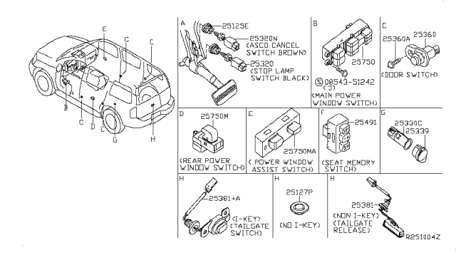 2012 Nissan Pathfinder Switch Assy-Power Window Main Diagram for 25401-ZL10C