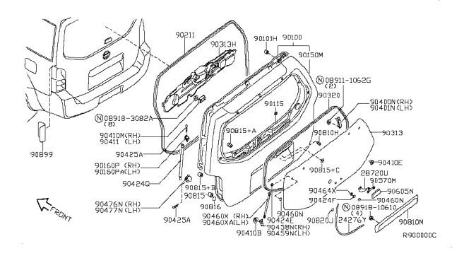 2006 Nissan Pathfinder Weatherstrip-Back Door Window Diagram for 90310-EA500