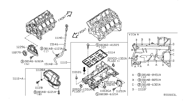 2012 Nissan Pathfinder Cylinder Block & Oil Pan Diagram 1