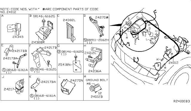 2008 Nissan Pathfinder Bracket-Harness Clip Diagram for 24239-EA001