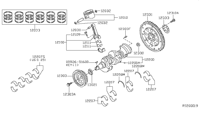 2005 Nissan Pathfinder Piston,Crankshaft & Flywheel Diagram