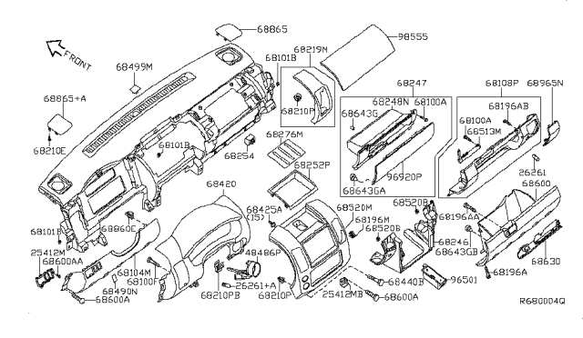 2009 Nissan Pathfinder Instrument Panel,Pad & Cluster Lid Diagram 2