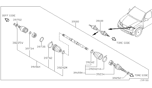 2008 Nissan Pathfinder Front Drive Shaft (FF) Diagram 1