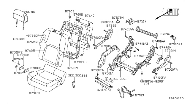 2008 Nissan Pathfinder Switch Assembly-Front Seat,R Diagram for 87016-EA200