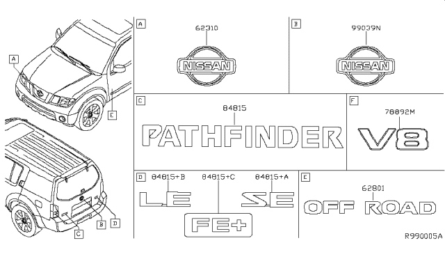 2010 Nissan Pathfinder Emblem & Name Label Diagram 1
